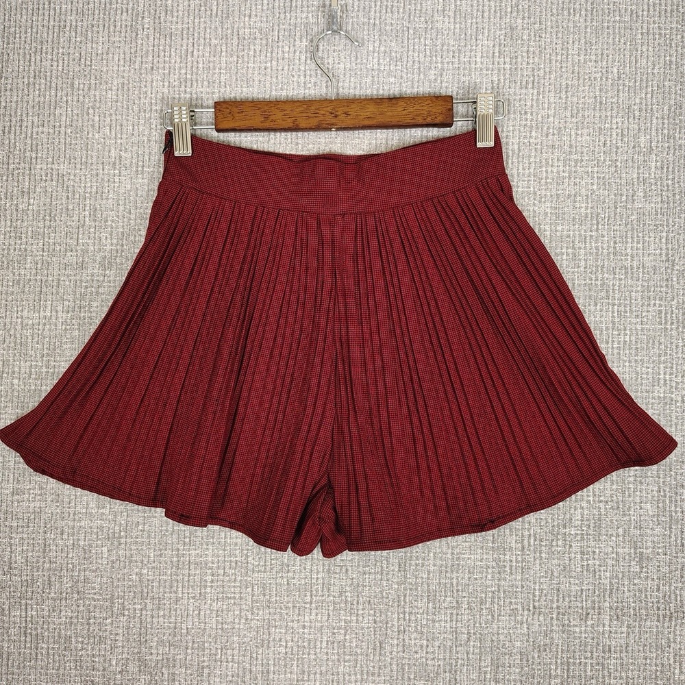 Zara Red Houndstooth Pleated Mini Skirt Skort Sz XS Schoolgirl Academia Preppy